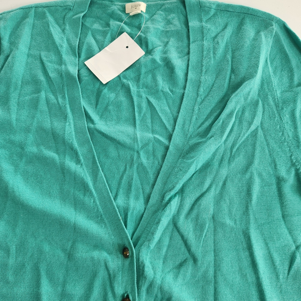 J Crew Factory Womens Cardigan Size S Short Sleeve Cotton Button Up Green 01 - Picture 2 of 10